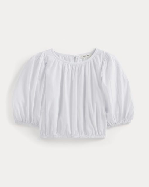 Alternative view of The Gauze Puff-Sleeve Top | White