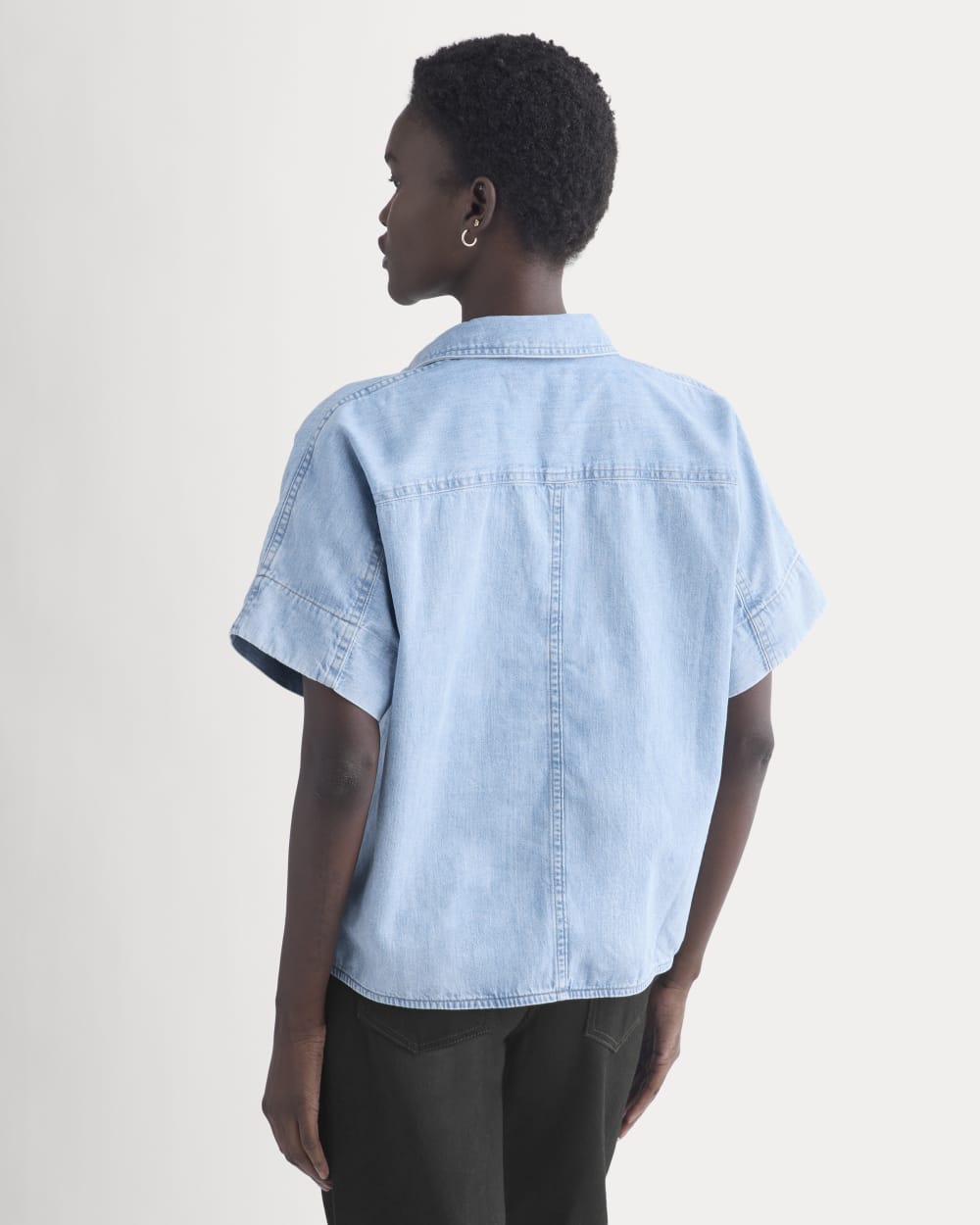 Cropped Boxy Denim Shirt | Light Indigo - Image 5