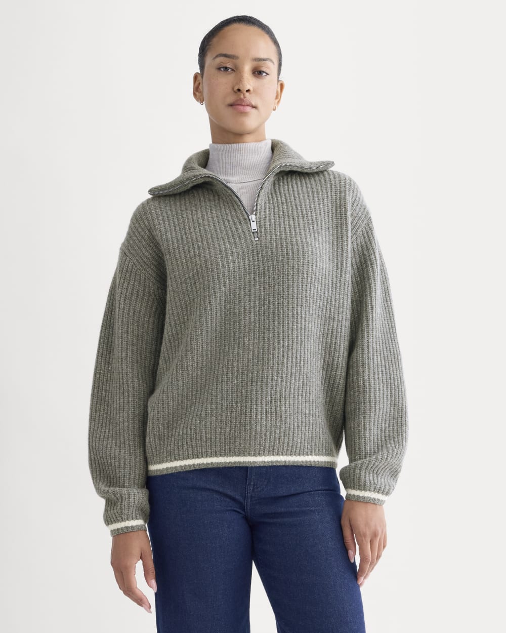 The Half-Zip Sweater in Luxe Merino | Heathered Grey