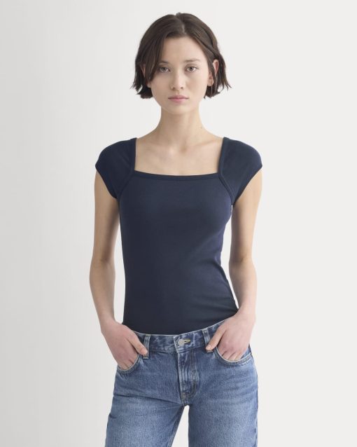 RetroSoft Cotton Square-Neck Tee | Navy