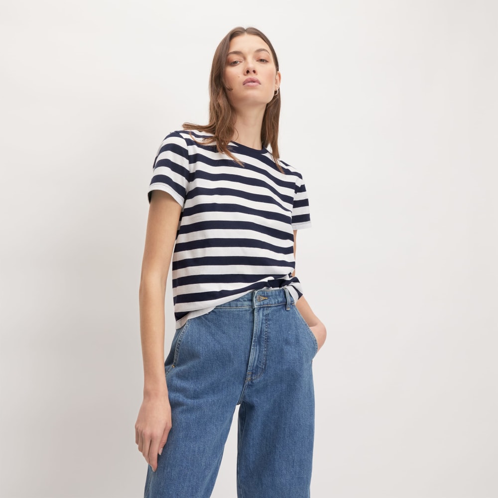 The Box-Cut Tee in Essential Cotton | Navy / Canvas | No Pocket