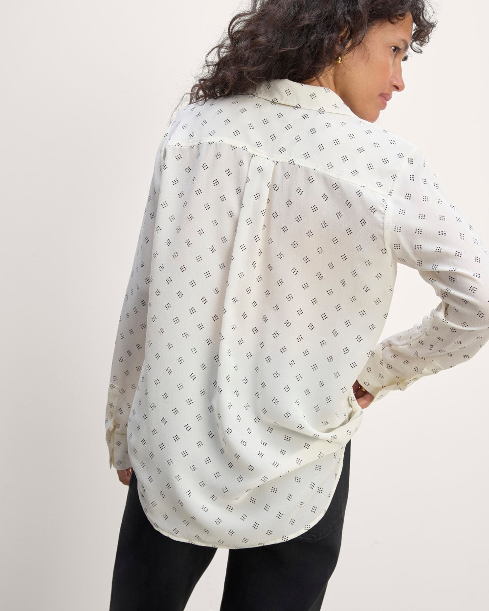 The Must-Have Shirt in Washable Silk | Bone / Black Square Dot - Image 5