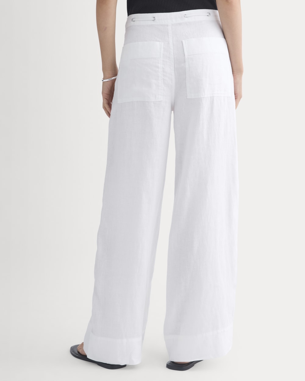 Wide-Leg Drawstring Pant in Linen | White - Image 5