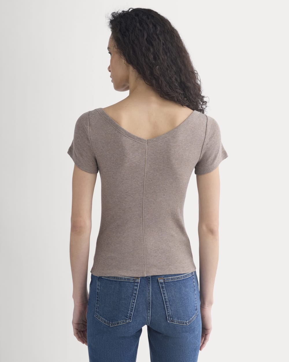 Tissue Short-Sleeve V-Neck Top | Heathered Chocolate Chip - Image 6