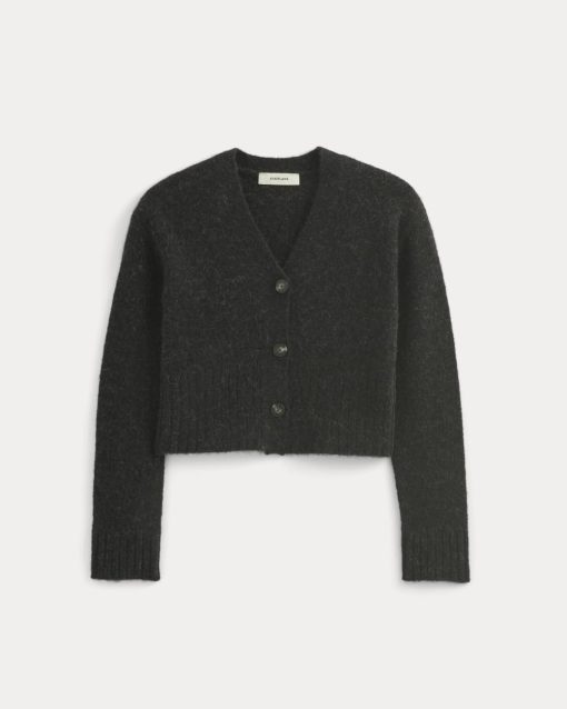 Alternative view of High V Cropped Cardigan in Alpaca | Heather Black