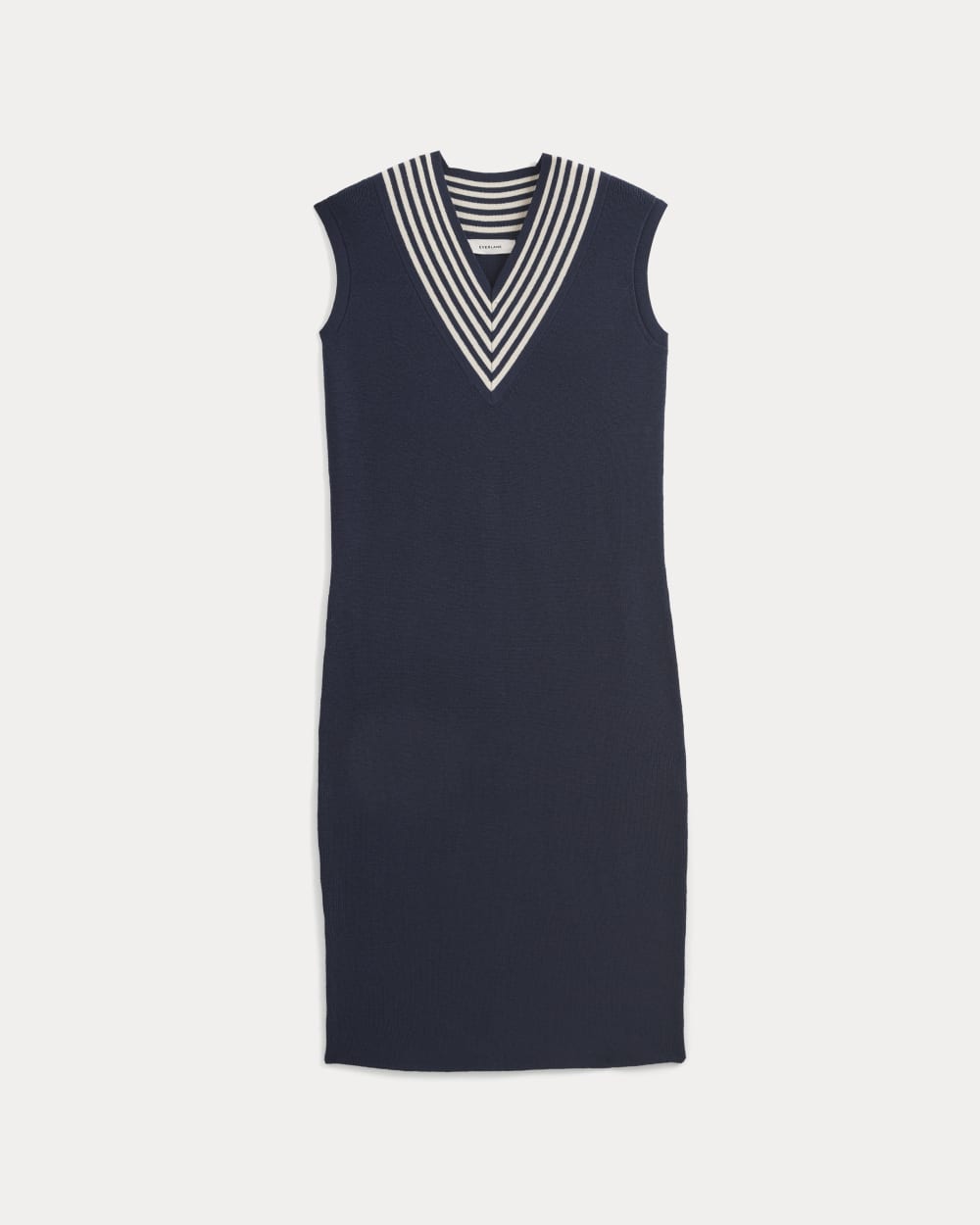 Relaxed V-Neck Midi Sweater Dress in Cotton Merino | Navy - Image 2