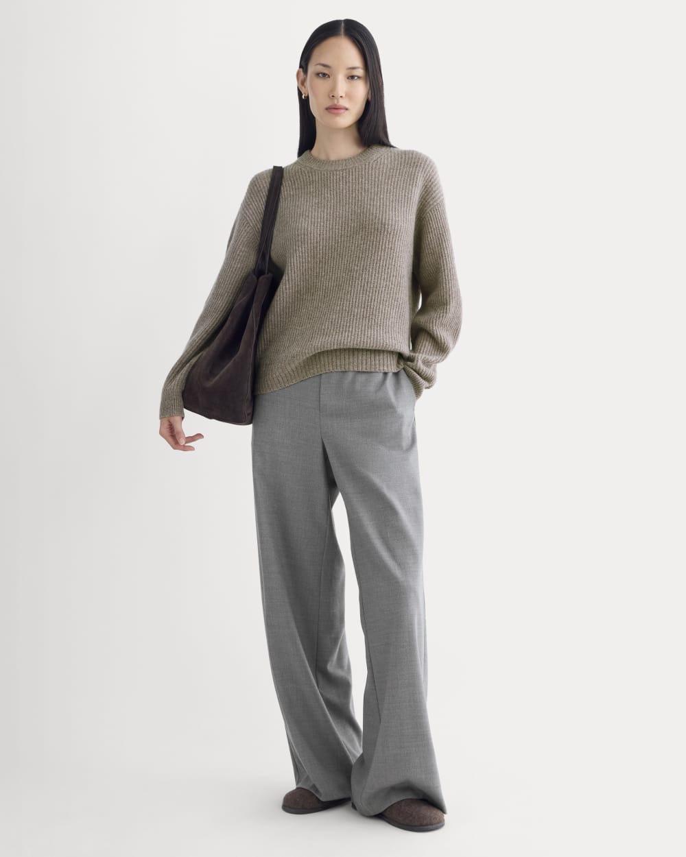 The Cocoon Crew in Wool Cashmere | Light Heathered Taupe - Image 3