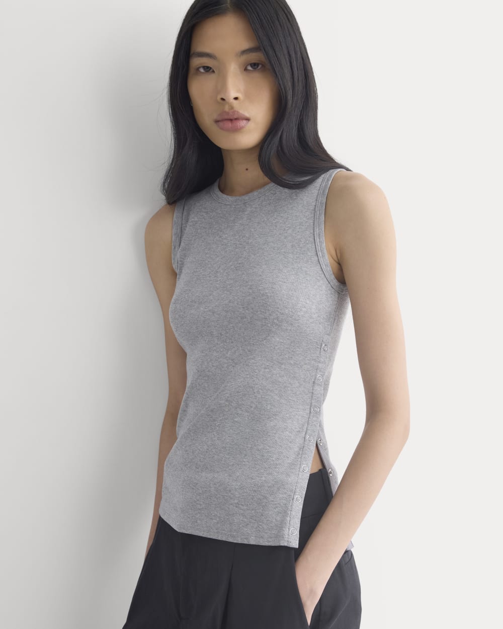 Luxe Rib Side Snap Tank | Heathered Light Grey - Image 3