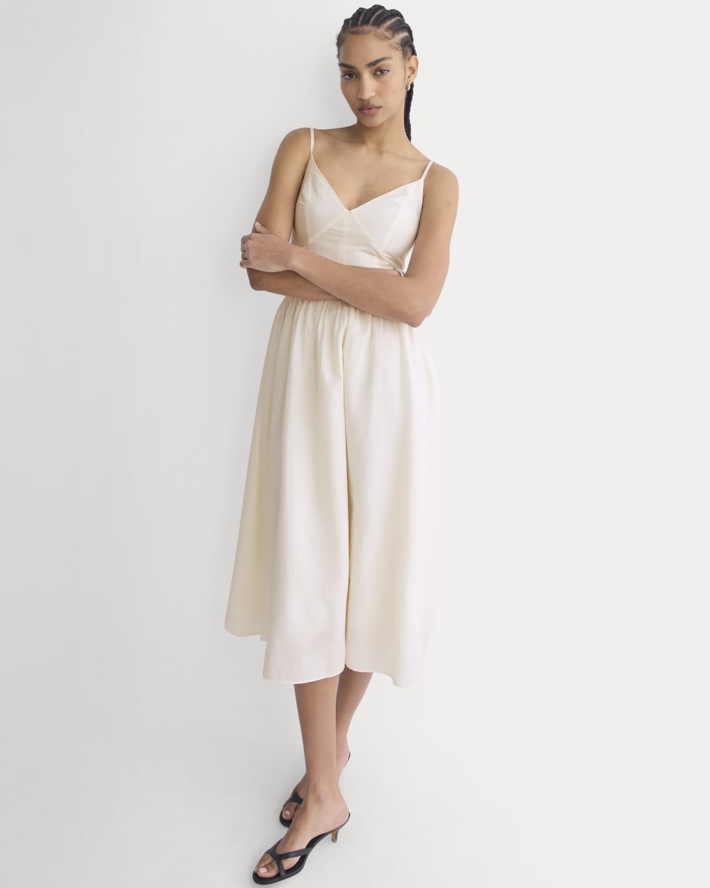 Midi Dress in Cotton Silk Voile | Bone - Image 4