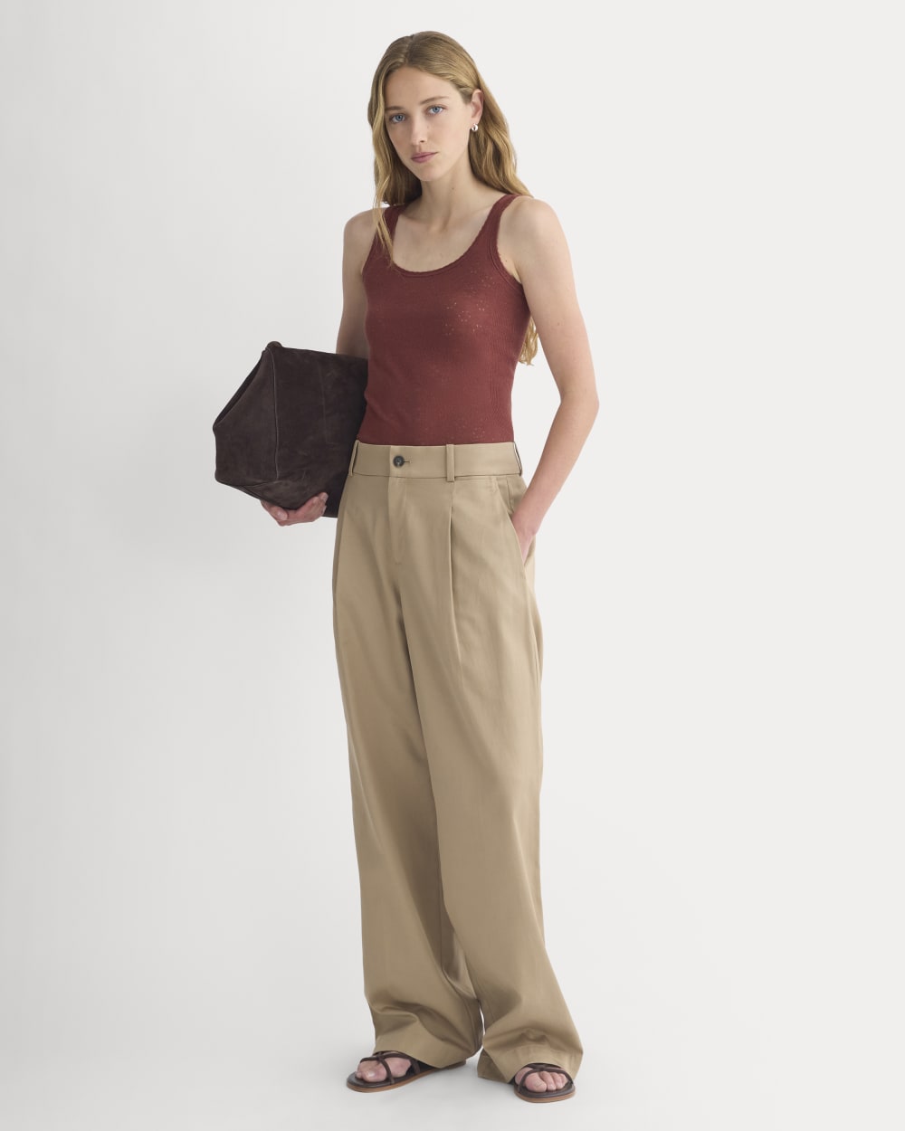 Lace-Trimmed Tank in Fine Linen | Henna Red - Image 3