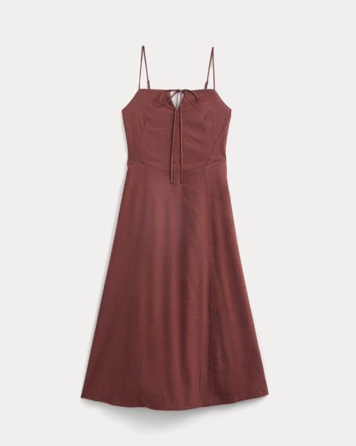 Alternative view of Tie-Neck Dress in Stretch Linen | Henna Red