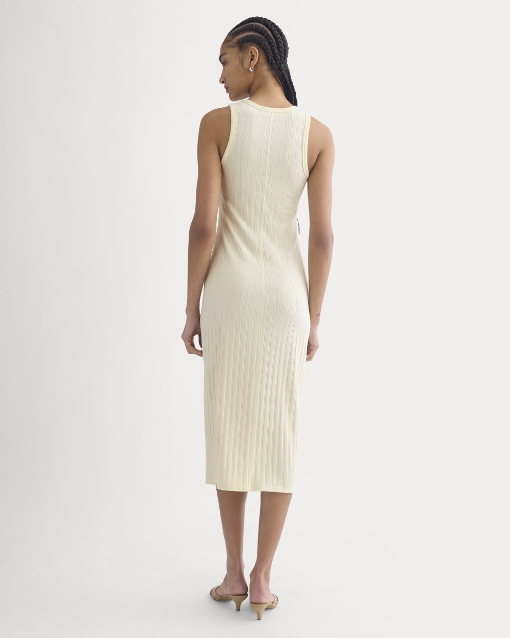 Scoop-Neck Midi Dress in Pointelle Knit | Lemon Icing - Image 7