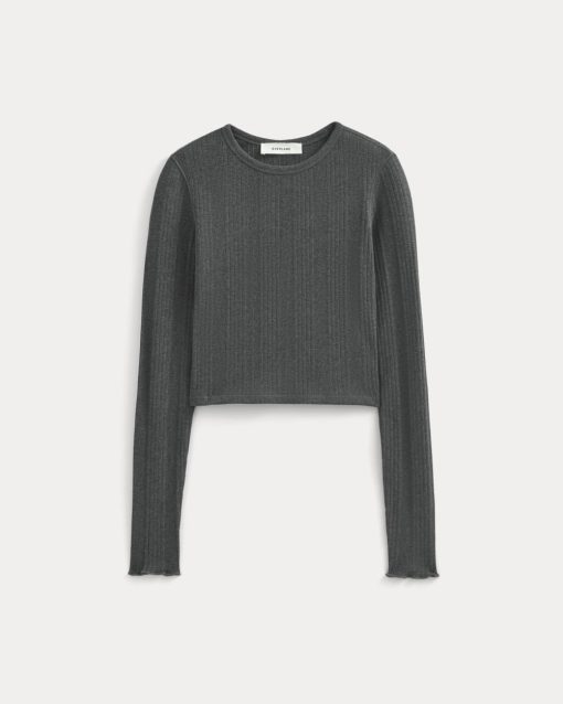 Alternative view of Lounge Rib Cropped Shirt | Heathered Soot