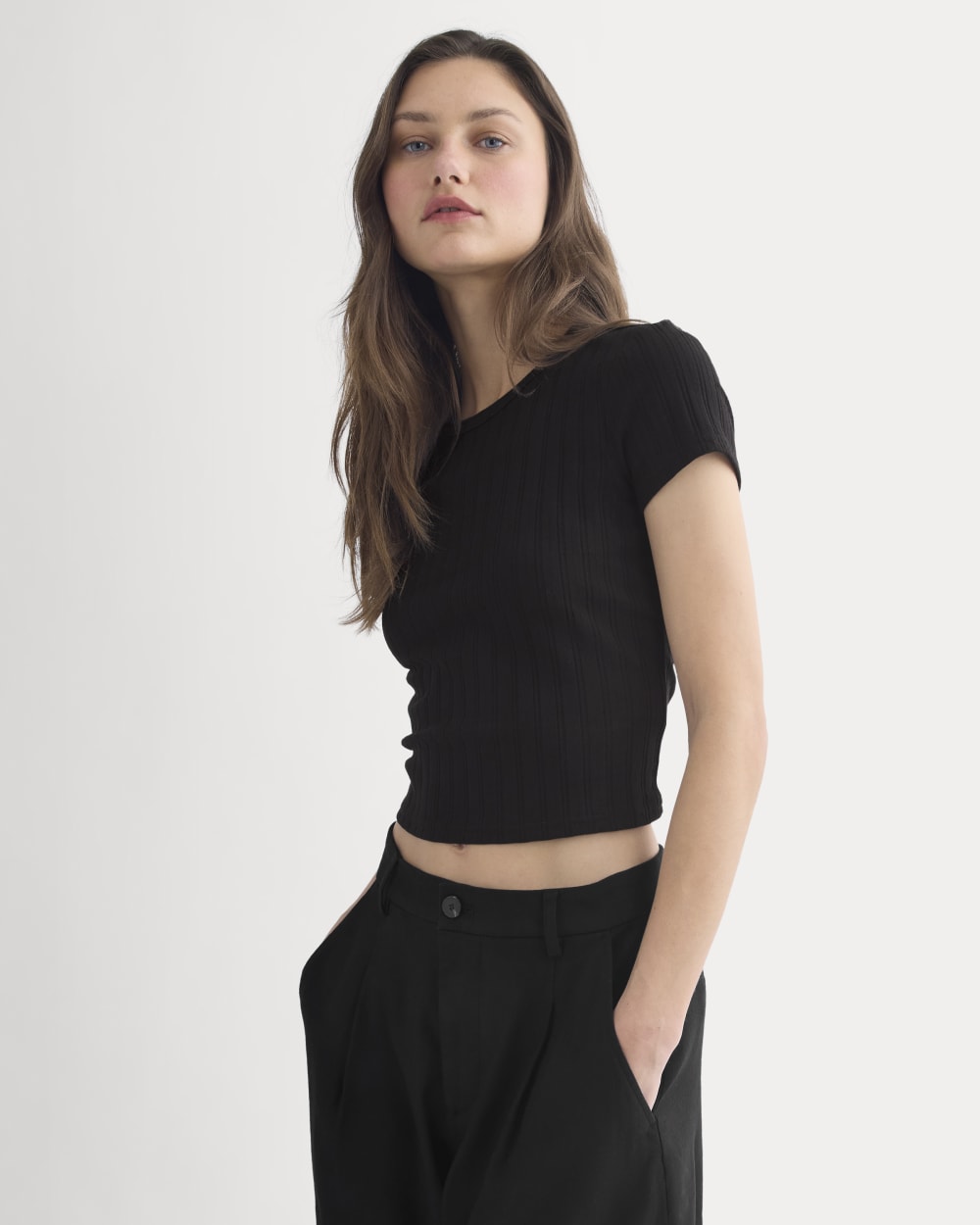 Cropped Crew in Pointelle | Black - Image 3