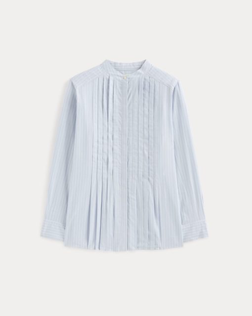 Alternative view of The Pleated Shirt in Silky Cotton | Forever Blue / Optic White