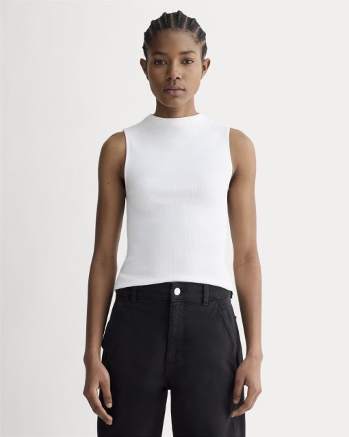 The Luxe Rib Funnel-Neck Tank | White