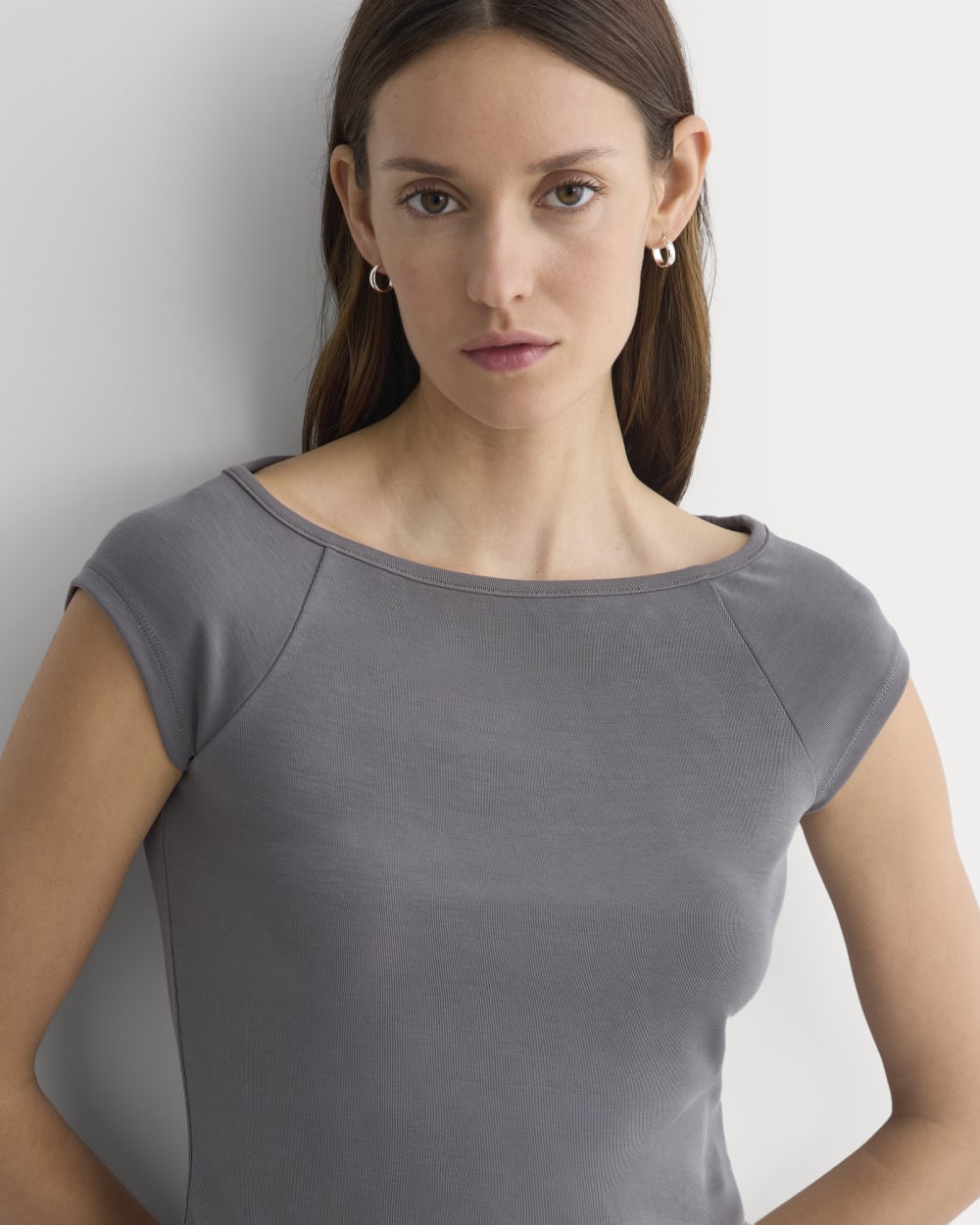 Boatneck Cap-Sleeve Top in Butterknit | Charcoal Grey - Image 4