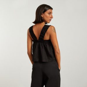 Alternative view of The Smocked Linen Cami | Black
