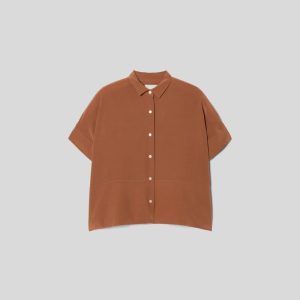 Alternative view of The Boxy Shirt in Washable Silk | Carob Brown