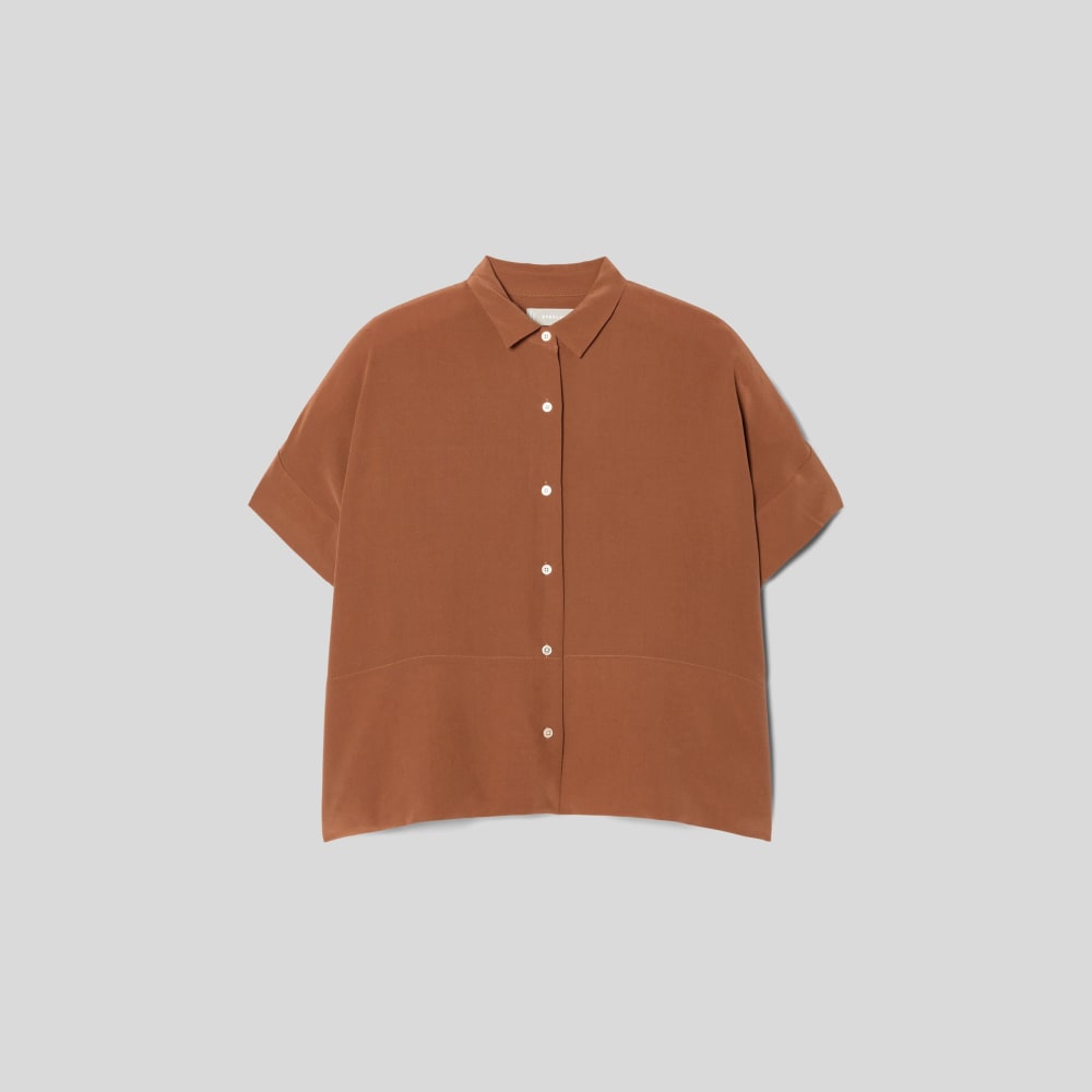 The Boxy Shirt in Washable Silk | Carob Brown - Image 2