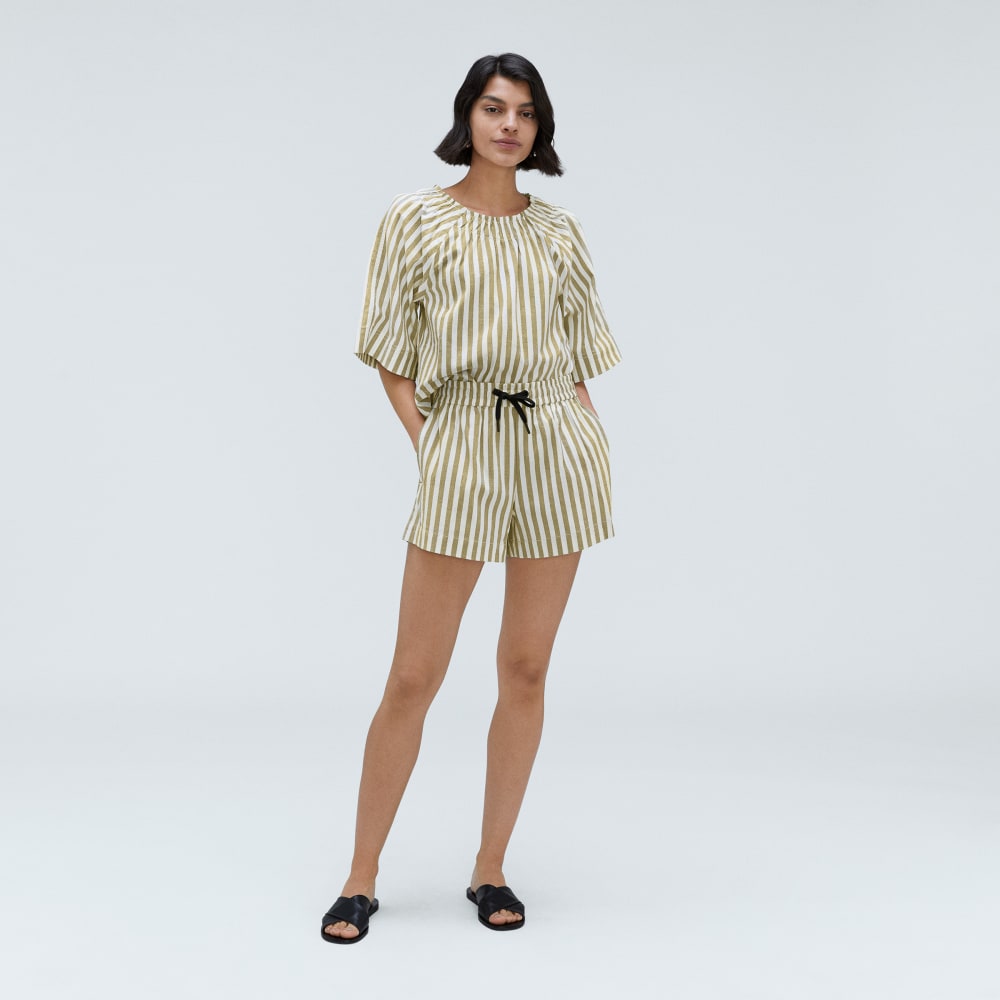 The Seersucker Gathered Tee | Nutria / Off-White - Image 6