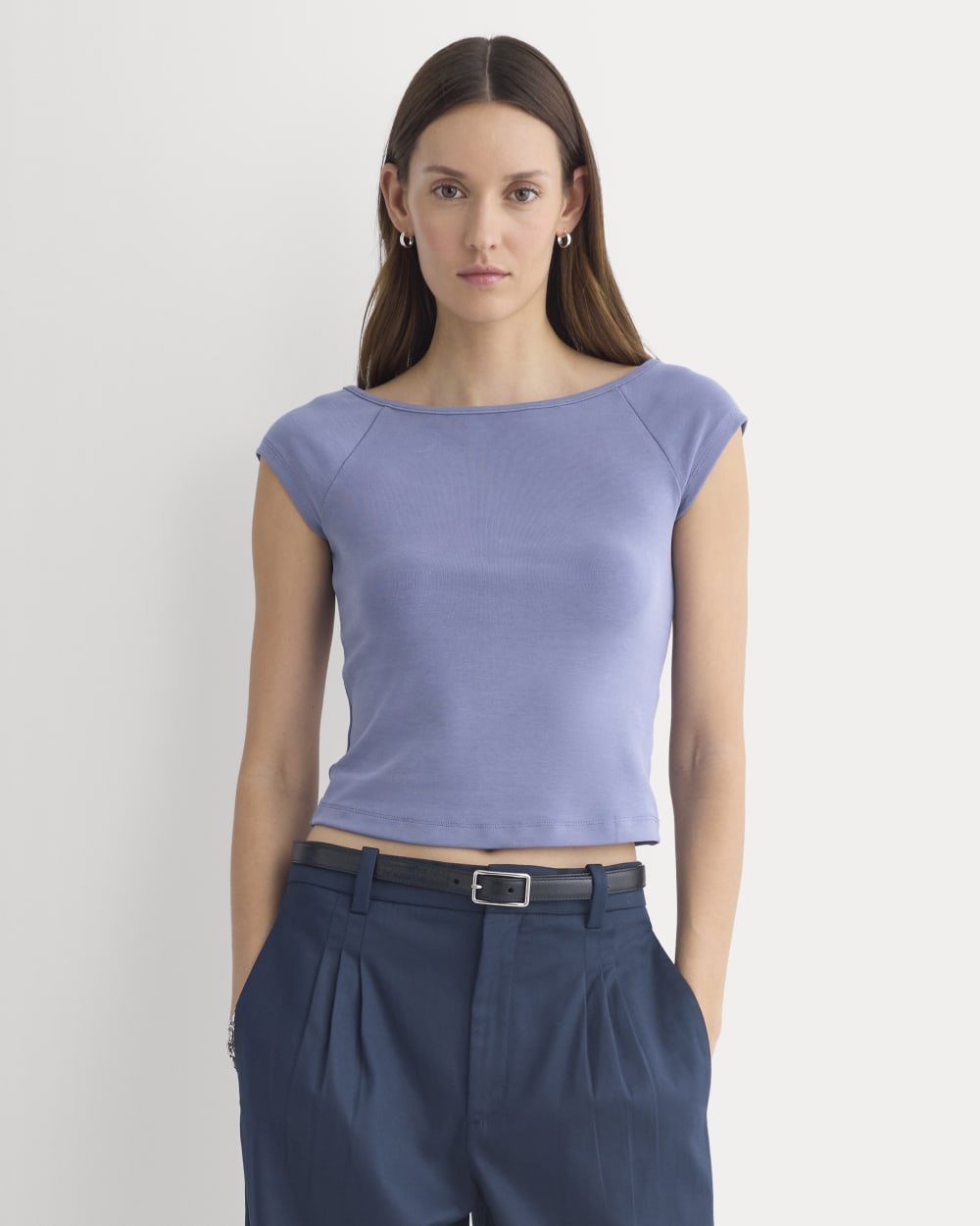 Boatneck Cap-Sleeve Top in Butterknit | Blue Dusk