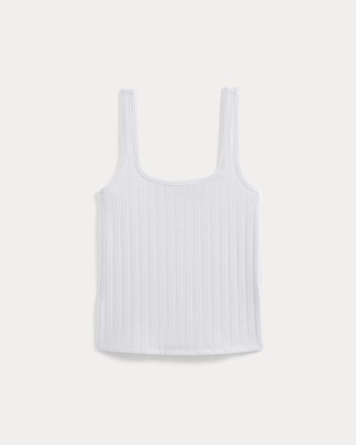 Alternative view of Scoop-Neck Tank in Pointelle | White
