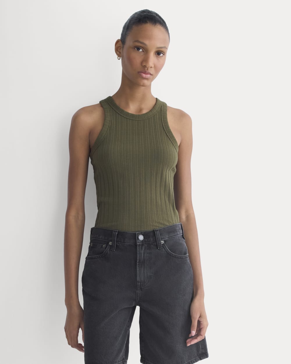 Racerback Tank in Pointelle | Olive Night - Image 3