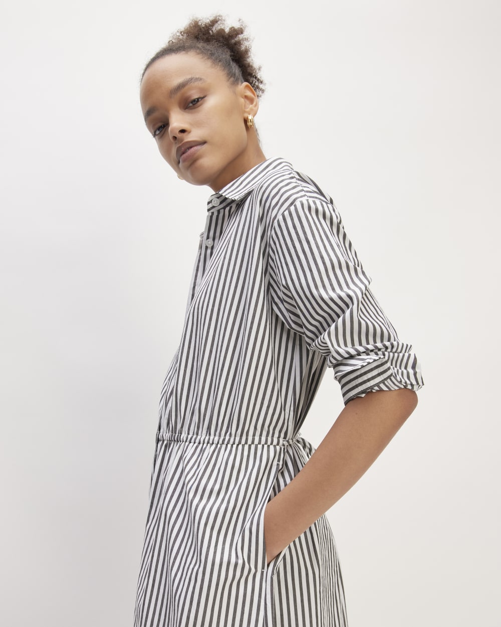 The Supima® Cotton Midi Shirt Dress | Optic White / Black - Image 3