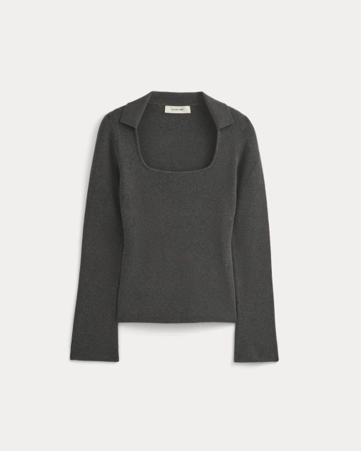 Alternative view of Knit Scoop-Neck Top | Heathered Soot