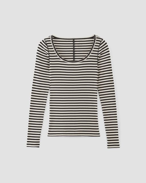 Alternative view of The Luxe Rib Long-Sleeve Scoop-Neck Tee | Bone / Black