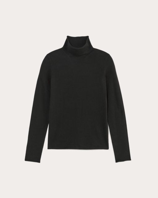 Alternative view of The Funnel Neck in Cotton Cashmere | Black