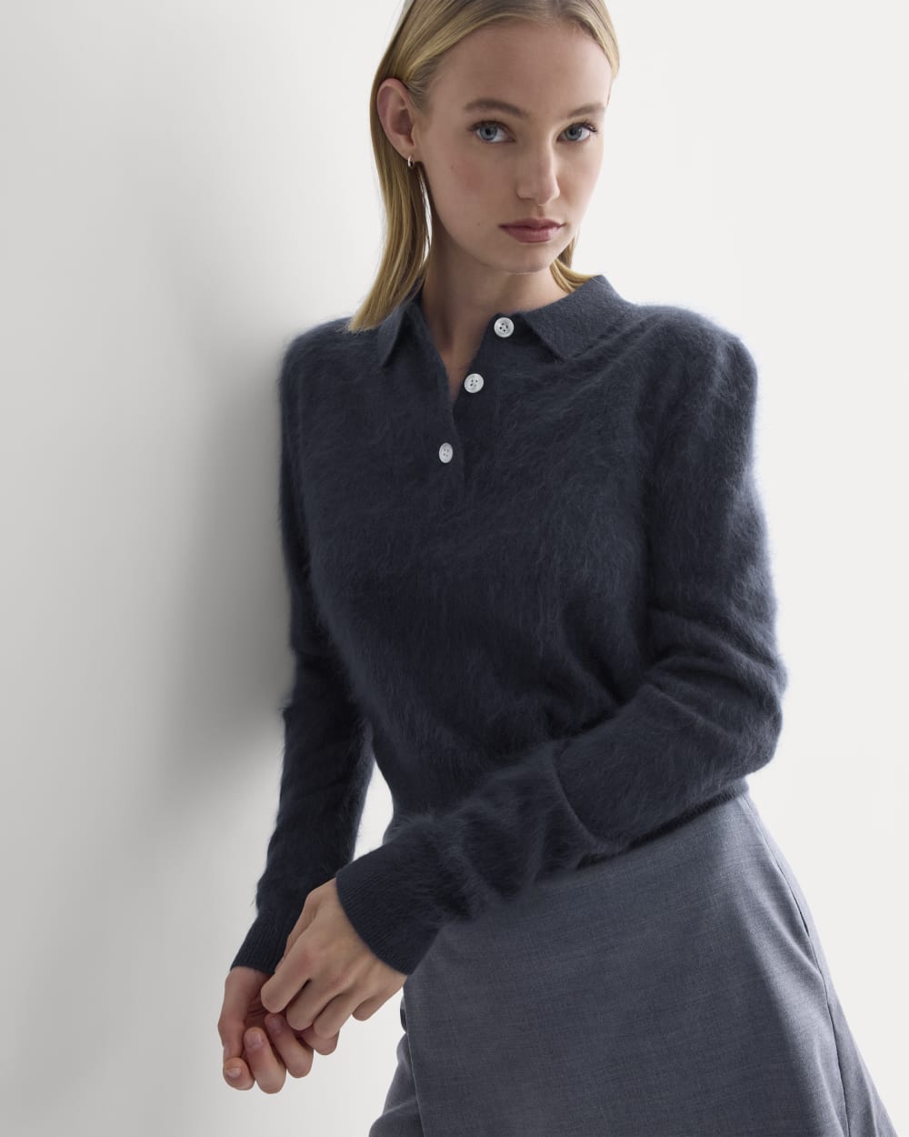 Lush Cashmere Cropped Polo Sweater | Starry Navy - Image 3