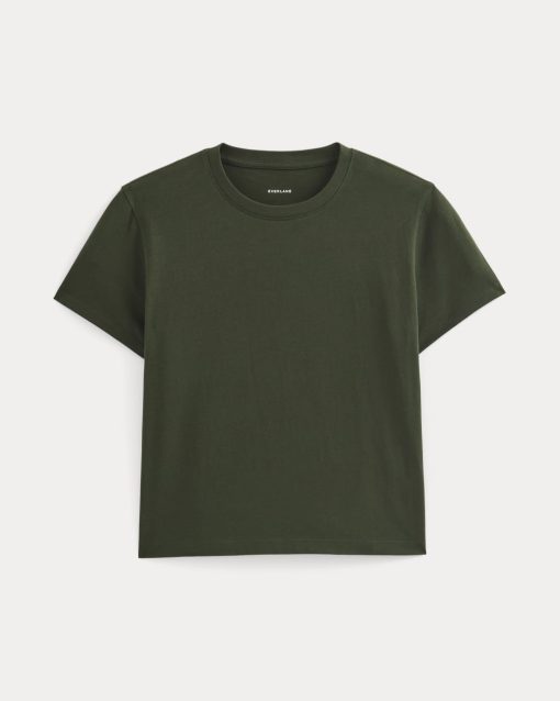 Alternative view of The Box-Cut Tee in Essential Cotton | Dark Green | No Pocket