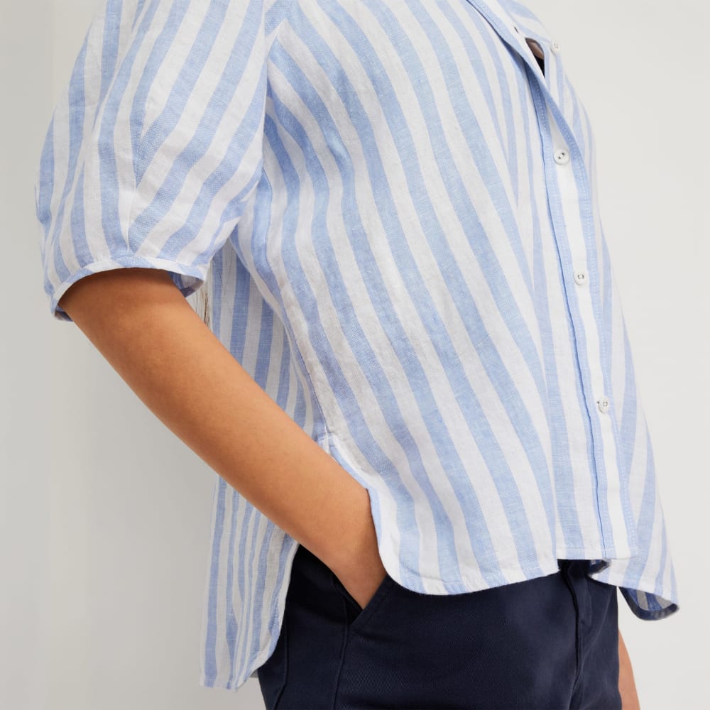 The Linen Puff Sleeve Shirt | Blue / White - Image 5
