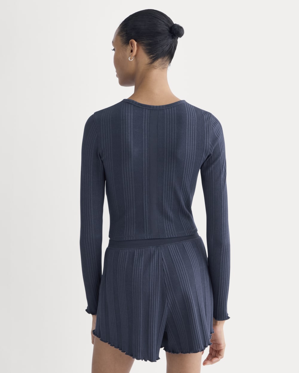 Lounge Rib Cropped Shirt | Navy - Image 5