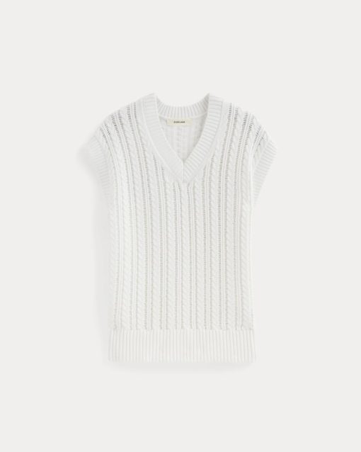 Alternative view of The Mesh Cable Vest in Everyday Cotton | White
