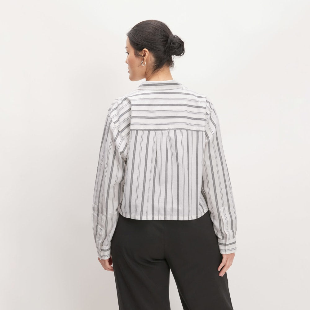 The Way-Short Shirt in Silky Cotton | Bone / Black - Image 6
