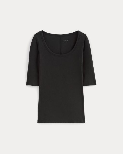 Alternative view of The Luxe Rib Scoop-Neck Tee | Black