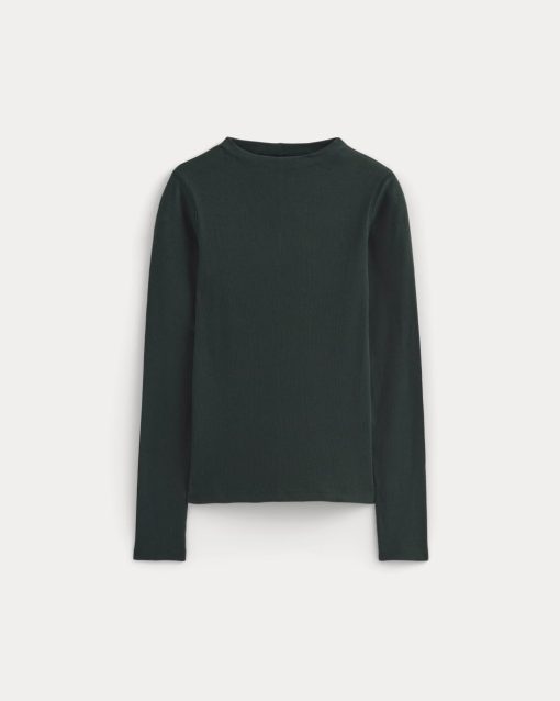 Alternative view of The Luxe Rib Funnel-Neck Tee | Heathered Dark Sea