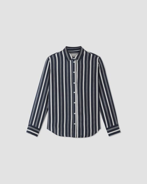 Alternative view of The Satin Relaxed Shirt |  Navy / Bone