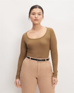 The Luxe Rib Long-Sleeve Scoop-Neck Tee | Toasted Coconut