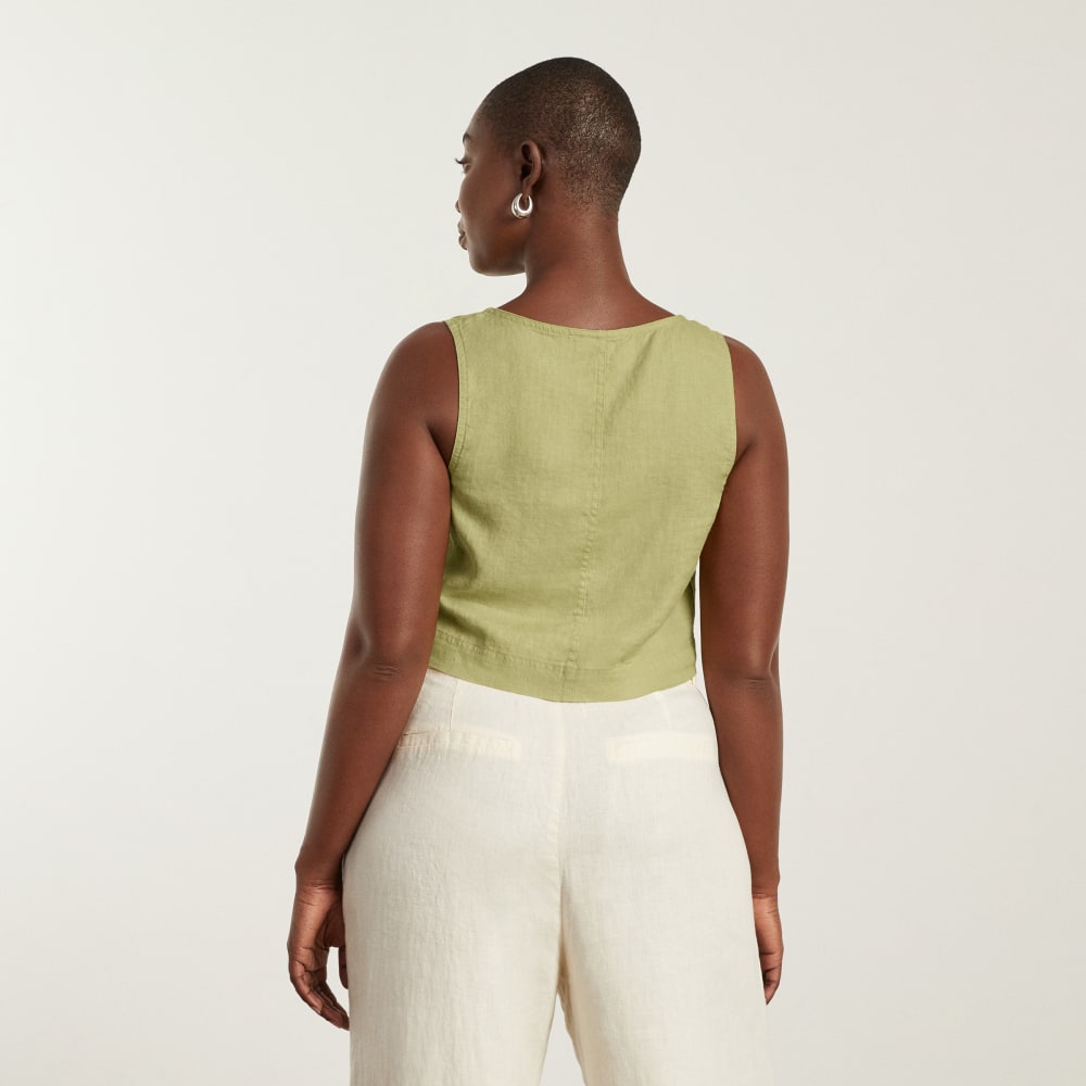 The Linen Button-Front Crop Tank | Leek - Image 3