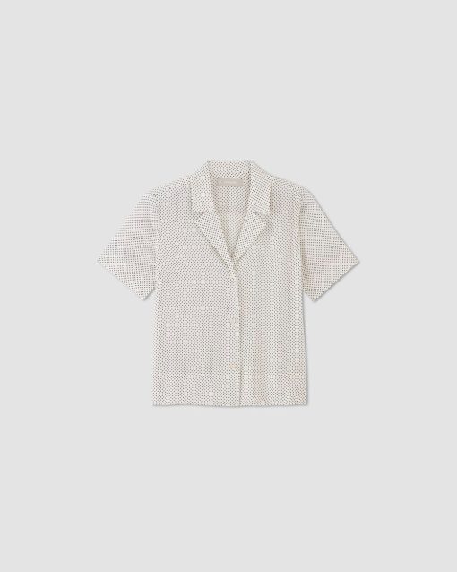 Alternative view of The Notch Shirt in Washable Silk | Bone / Black Polka Dot