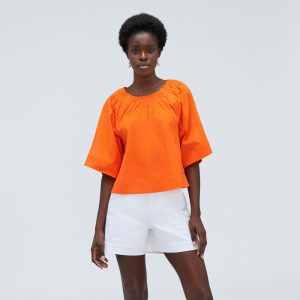 Alternative view of The Seersucker Gathered Tee | Bright Orange