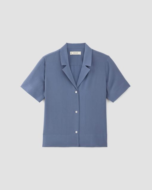 Alternative view of The Notch Shirt in Washable Silk | French Blue