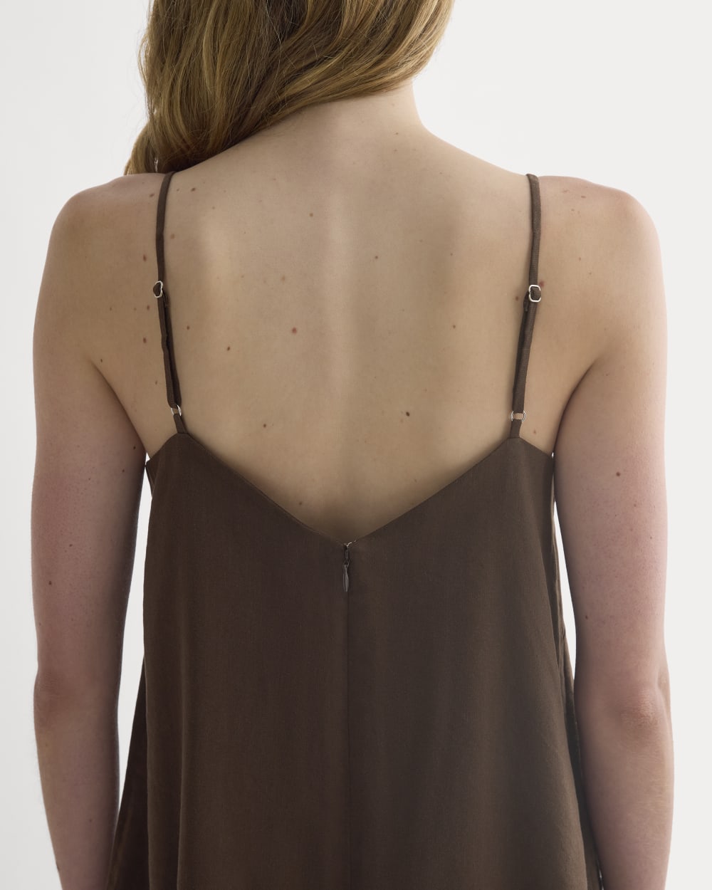 Mini Shift Dress in Stretch Linen | Dark Brown - Image 5