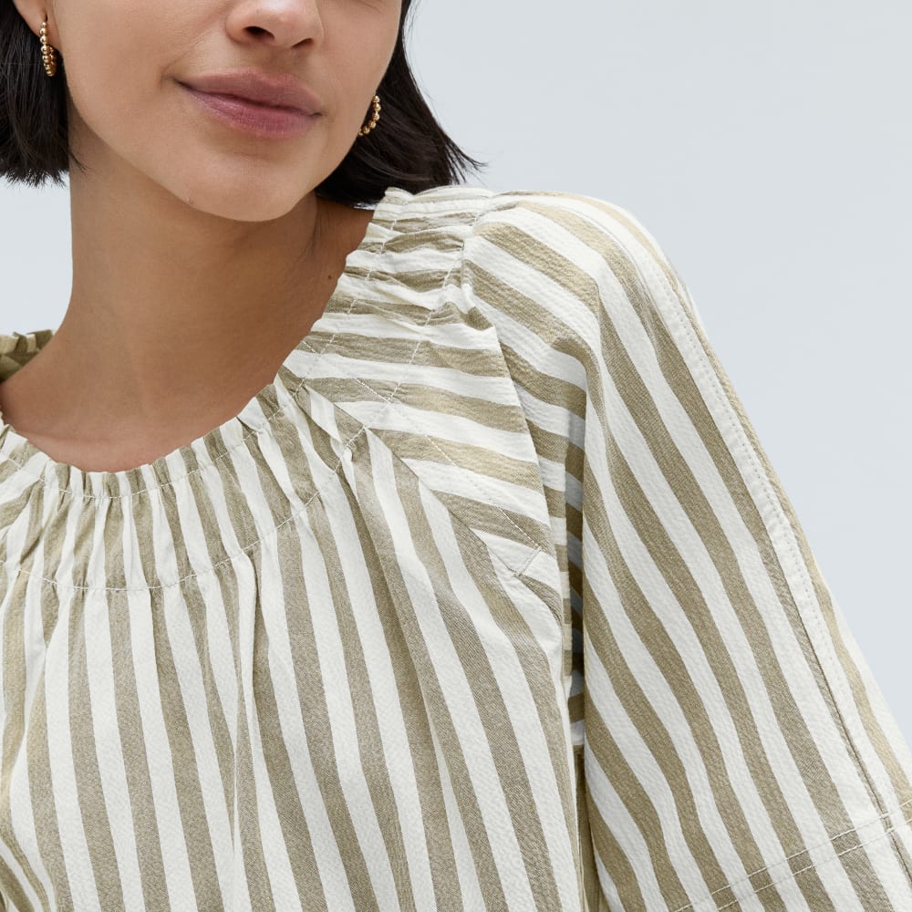 The Seersucker Gathered Tee | Nutria / Off-White - Image 4