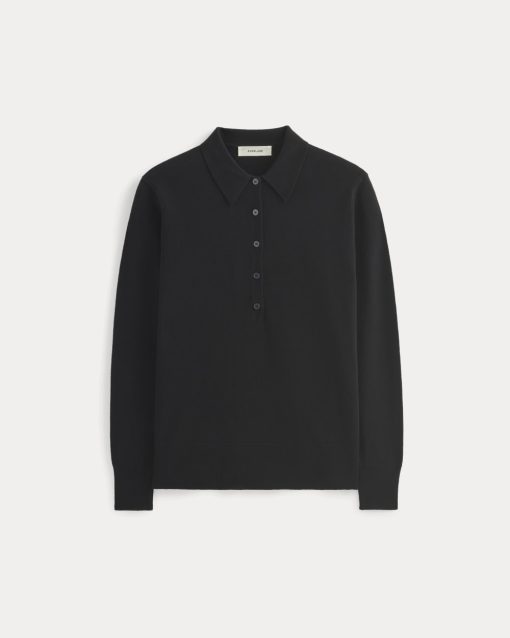 Alternative view of Oversized Polo Sweater in Cotton Merino | Black