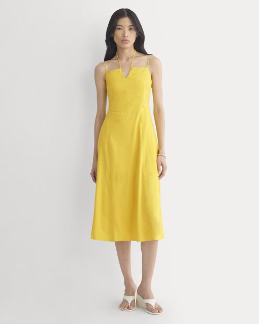 Tie-Neck Dress in Stretch Linen | Passion Fruit